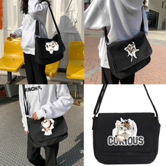 Canvas Crossbody Bag Cat Series Youth Satchel Unisex