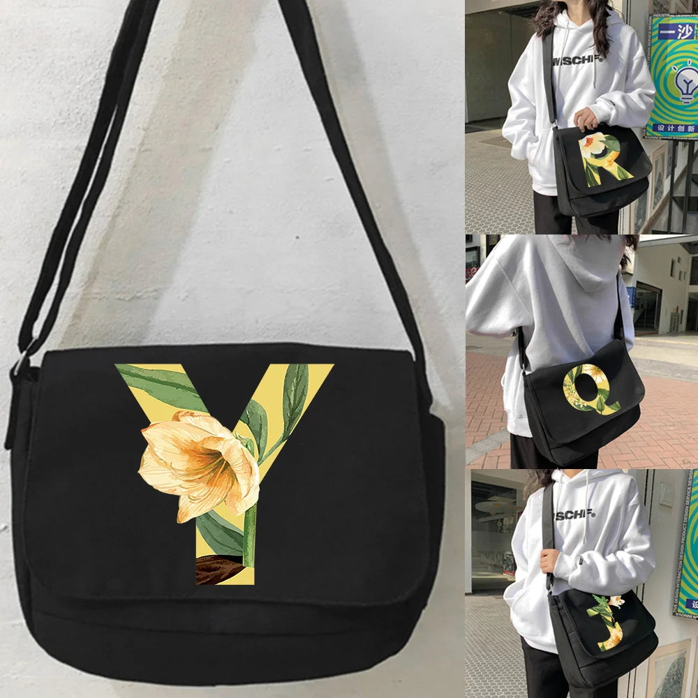 Large Capacity Canvas Crossbody Bag Floral Series