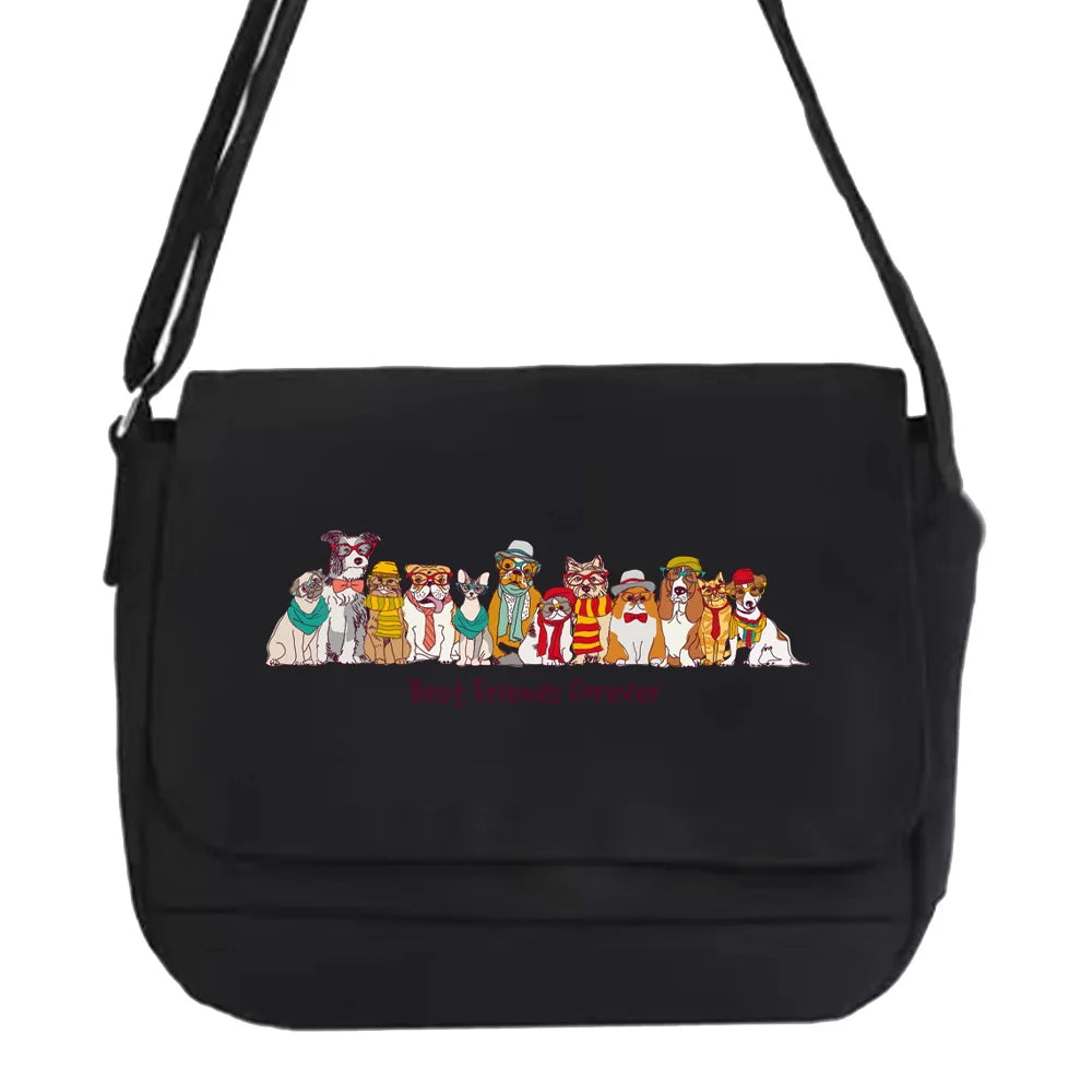 Large Capacity Canvas Crossbody Bag Dog Series