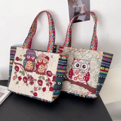 Women Large Capacity Ethnic Style Canvas Tote Shoulder Bag