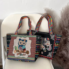 Women Large Capacity Ethnic Style Canvas Tote Shoulder Bag
