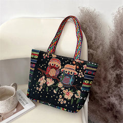 Women Large Capacity Ethnic Style Canvas Tote Shoulder Bag