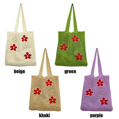 Women Large Capacity Shoulder Bags Knitting Flower Handbags Crochet Hobo Bag