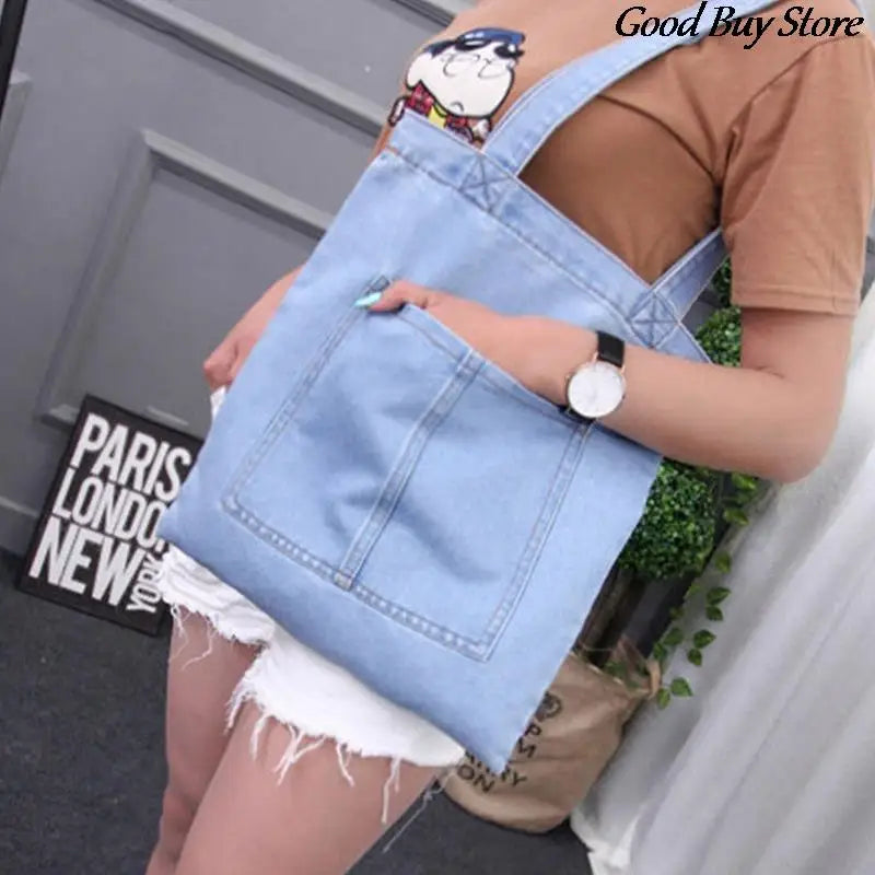 Women Large Capacity Jeans Bags Denim Shopping Bag Casual Handbags Totes