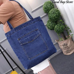 Women Large Capacity Jeans Bags Denim Shopping Bag Casual Handbags Totes
