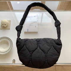 Women Large Capacity Lightweight Winter Quilted Tote Bag Plaid Shoulder Bags
