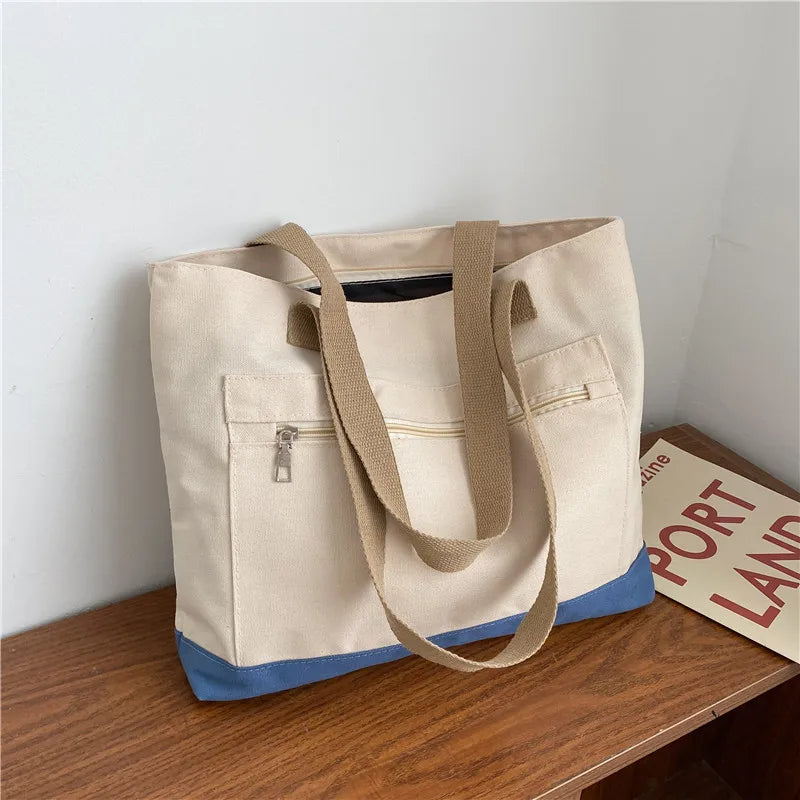 Women Canvas Shoulder Bags Large Capacity Casual Patchwork Female Business