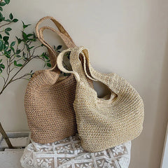 Women Large Capacity Shoulder Bags Straw Woven Travel Shopper Totes