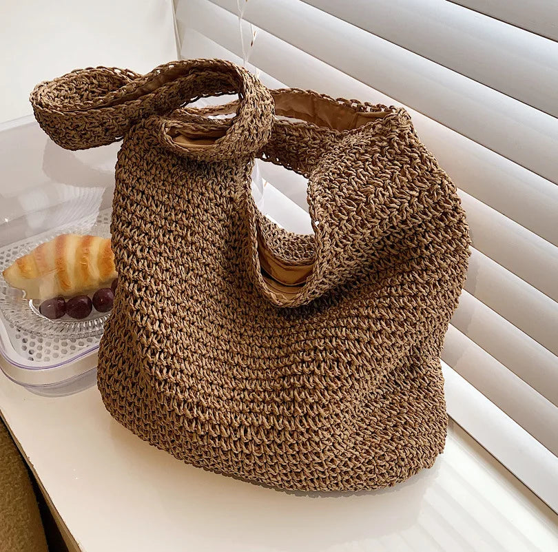 Women Large Capacity Straw Woven Travel Tote Bag for Shopping