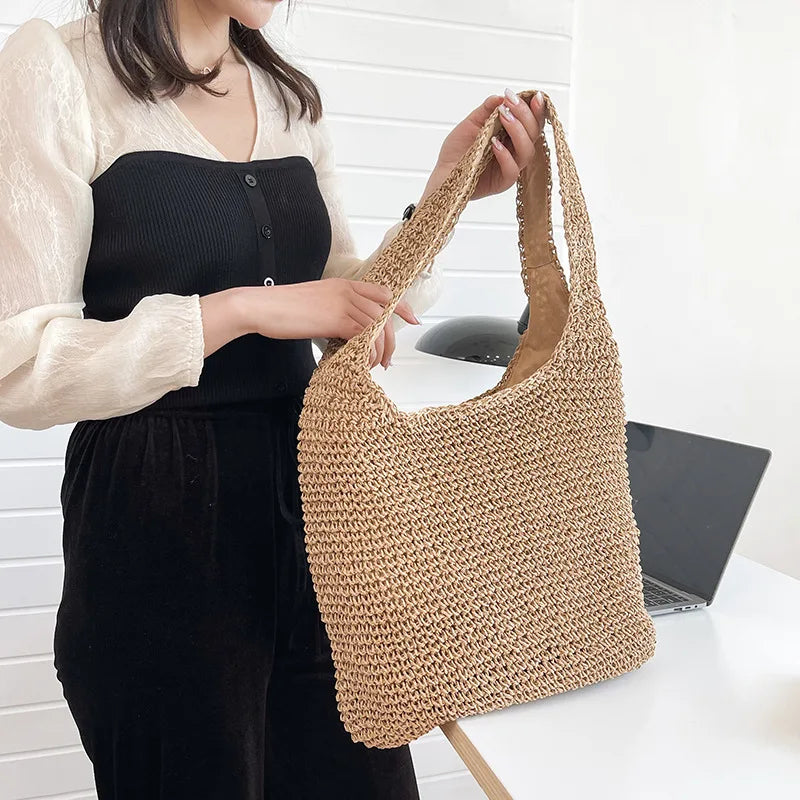 Women Large Capacity Straw Woven Travel Tote Bag for Shopping