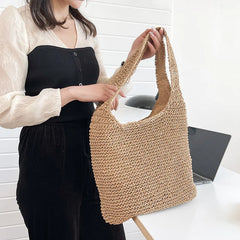 Women Large Capacity Straw Woven Travel Tote Bag for Shopping