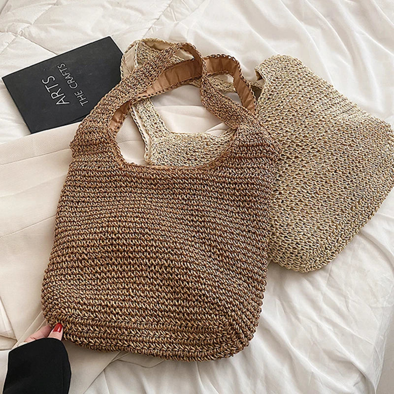 Women Large Capacity Straw Woven Travel Tote Bag for Shopping