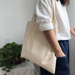 Women Large Capacity Shoulder Bags Plaid Cotton Big Totes Travel School Students