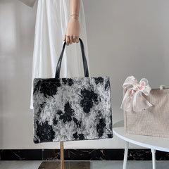 Women Large Capacity Shoulder Bags Striped Embroidery Shopping Tote