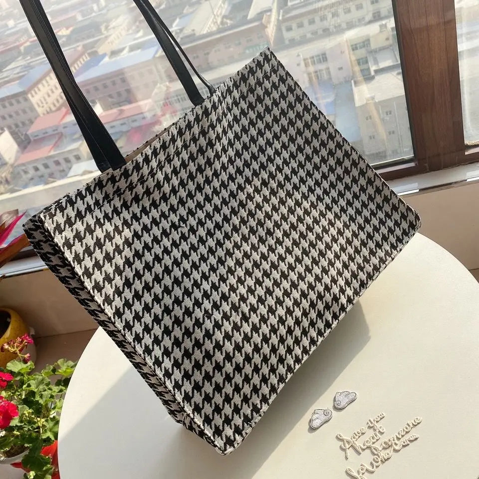 Women Large Capacity Shoulder Bags Striped Embroidery Shopping Tote