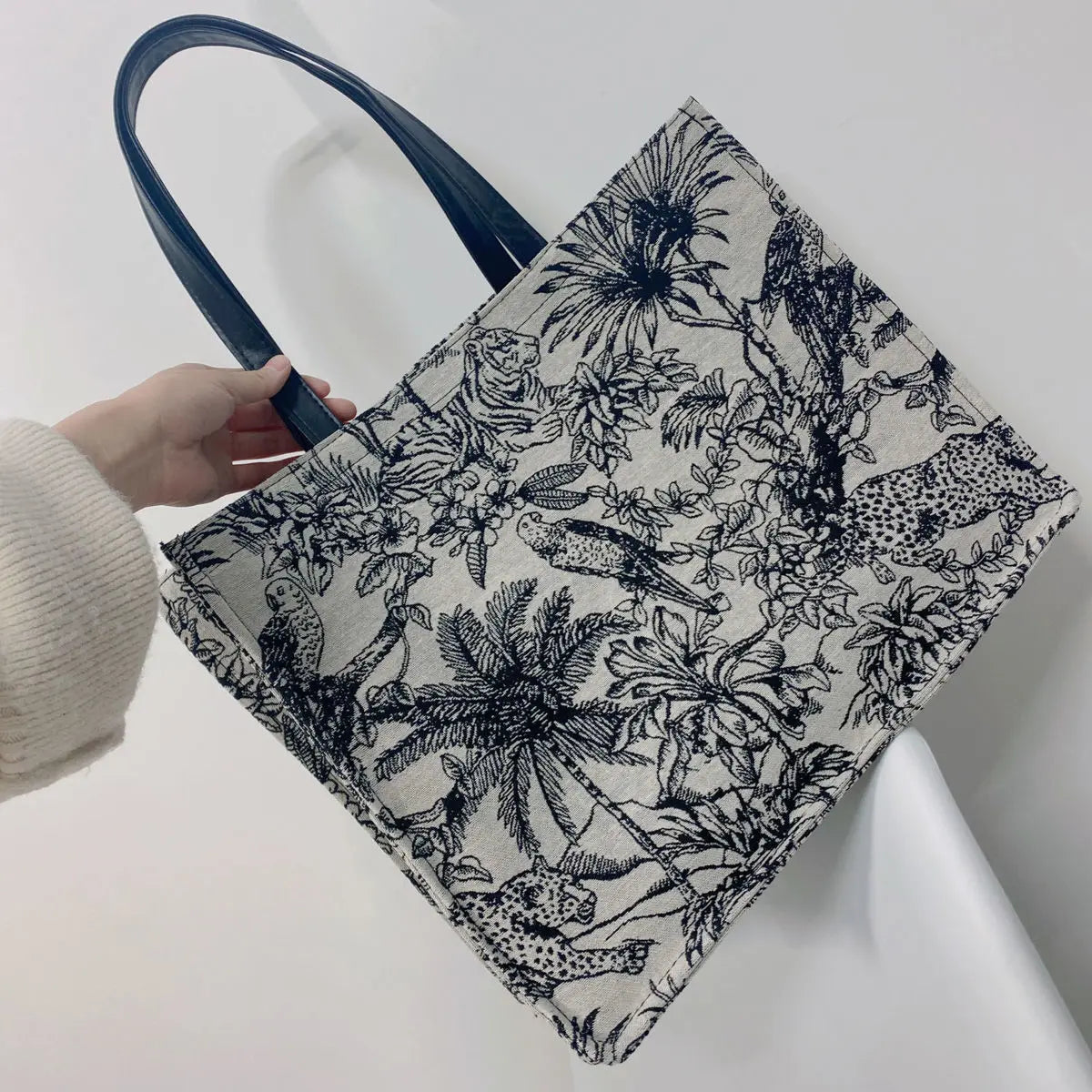 Women Large Capacity Shoulder Bags Striped Embroidery Shopping Tote