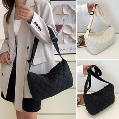 Women Large Capacity Shoulder Tote Bags Winter Cotton Padded Rhombus Pattern