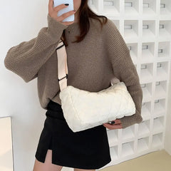 Women Large Capacity Shoulder Tote Bags Winter Cotton Padded Rhombus Pattern