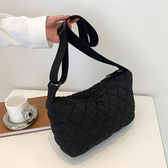 Women Large Capacity Shoulder Tote Bags Winter Cotton Padded Rhombus Pattern