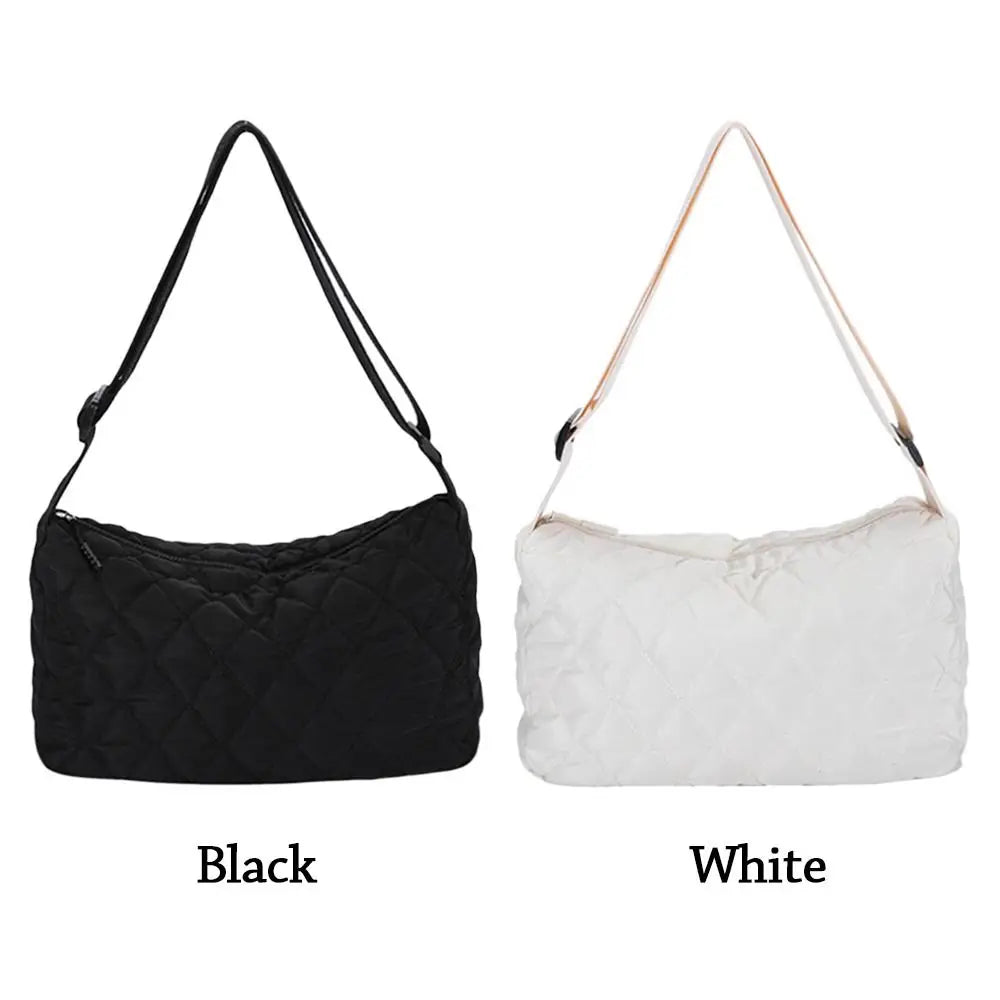 Women Large Capacity Shoulder Tote Bags Winter Cotton Padded Rhombus Pattern