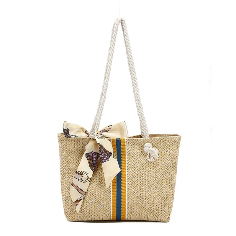 Women Large Capacity Straw Shoulder Tote Bag