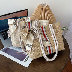 Women Large Capacity Straw Shoulder Tote Bag