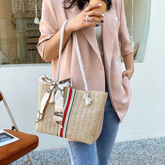 Women Large Capacity Straw Shoulder Tote Bag