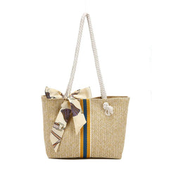 Women Large Capacity Straw Shoulder Tote Bag