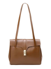 Large Capacity Vintage Shoulder Bag Solid PU Leather Ladies Tote