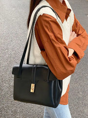 Large Capacity Vintage Shoulder Bag Solid PU Leather Ladies Tote