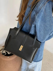 Large Capacity Vintage Shoulder Bag Solid PU Leather Ladies Tote