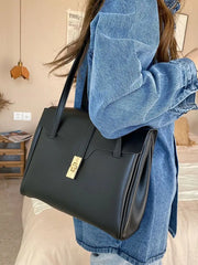 Large Capacity Vintage Shoulder Bag Solid PU Leather Ladies Tote