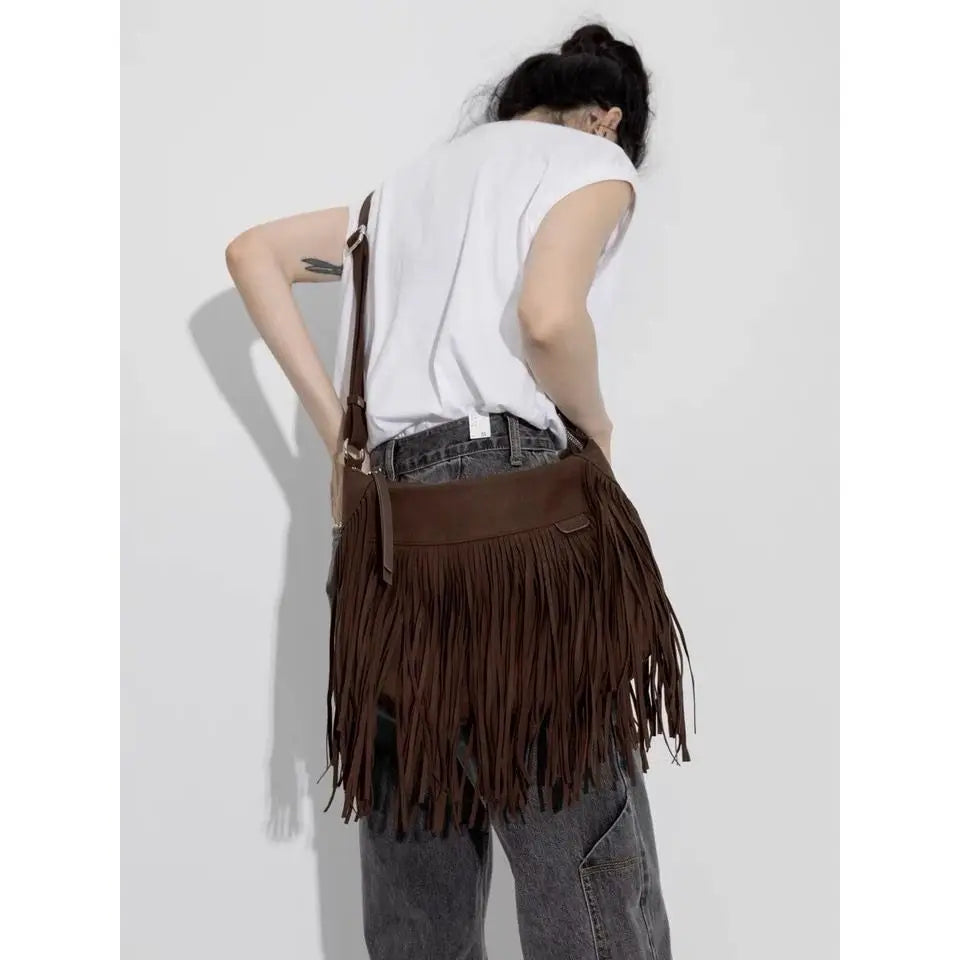 Women Large Shoulder Bag Tassel Suede Faux fur Fringe Ladies Messenger Handbag