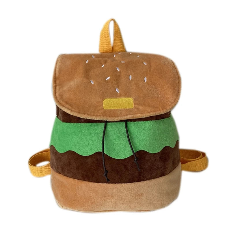 Hamburger Backpack Canvas/ Plush Drawstring Schoolbag