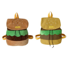 Hamburger Backpack Canvas/ Plush Drawstring Schoolbag