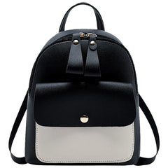 Women Leather Backpack Mini Panelled Bag Bookbag Mochila