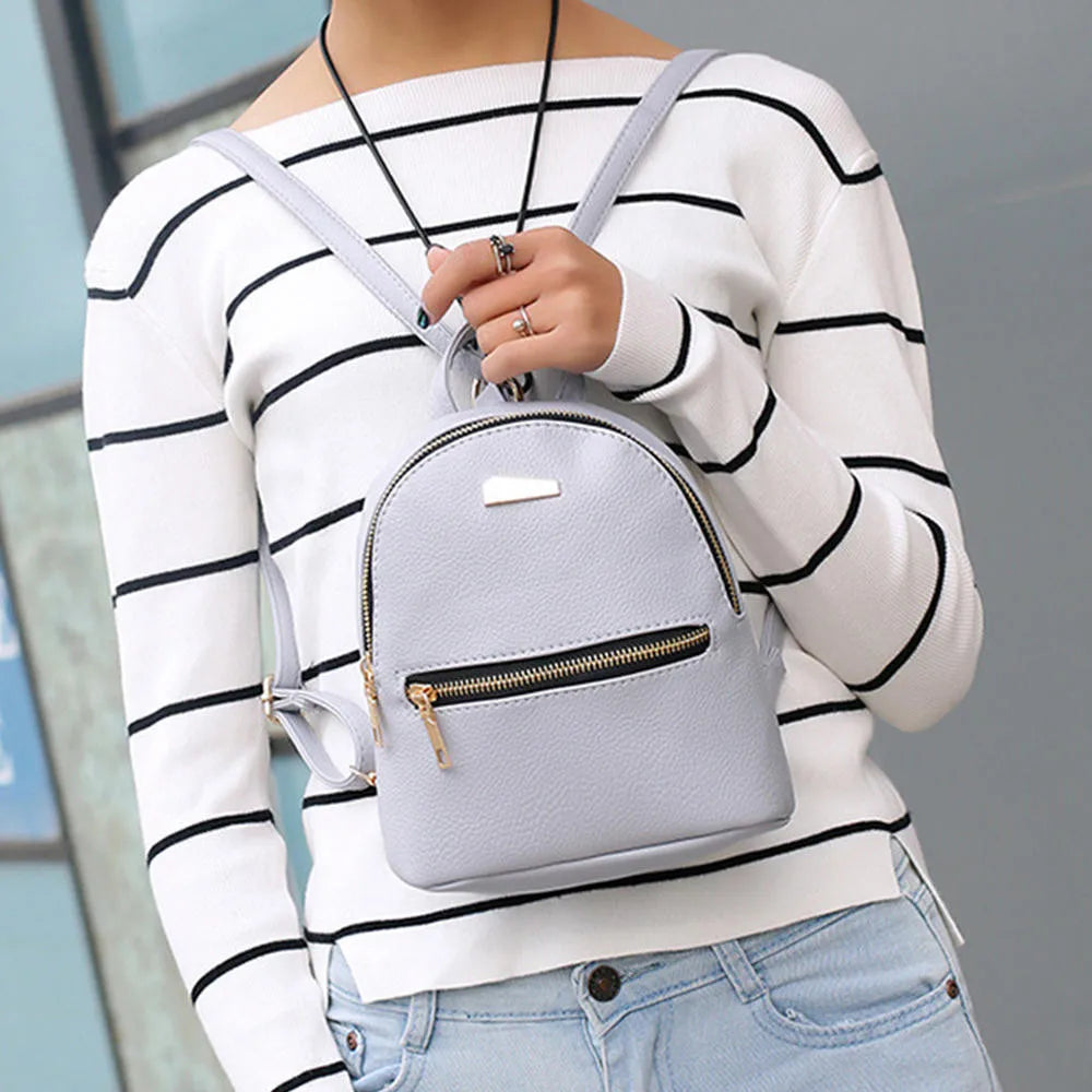 Women Leather Backpack School Rucksack College Solid Ladies Satchel Travel Bag