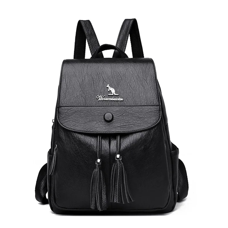 Vintage Leather Backpack Girls School Travel Bagpack Ladies Sac A Dos