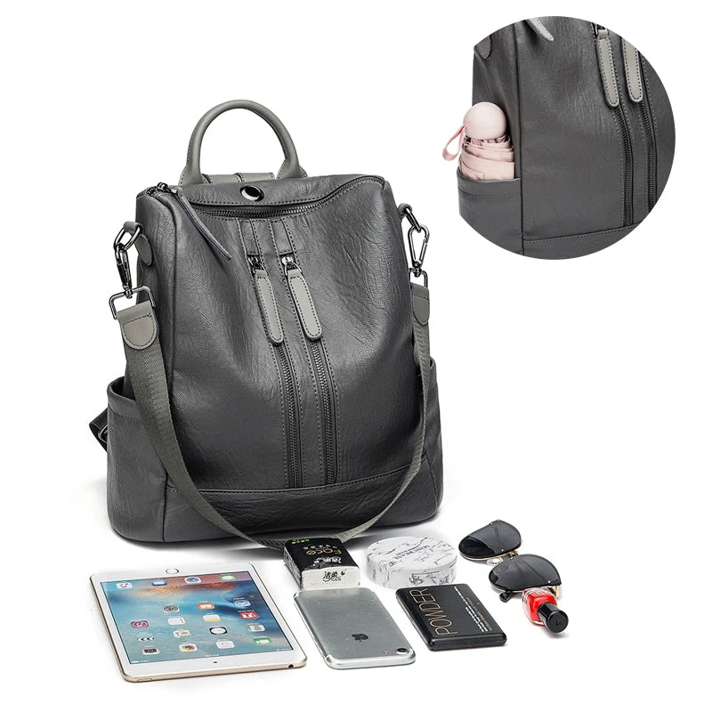 Women Leather Backpacks High Rucksacks Girls Travel Bagpack Ladies Sac Dos