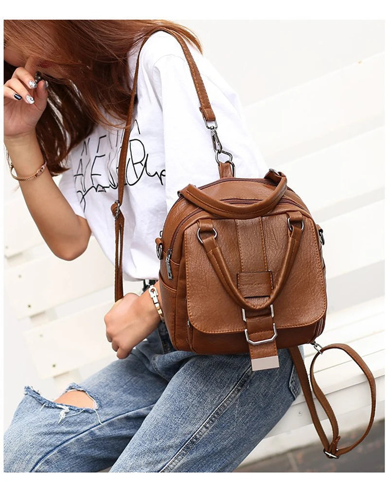 Vintage Women Leather Backpacks Handbags Travel Bagpack School Bags