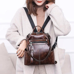 Leather Backpack for Women Zipper Chest Bag Travel Back Pack