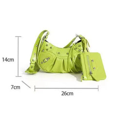 Women Leather Half Moon Shoulder Bags 2 Pcs/set Rivets Armpit Crossbody Bags