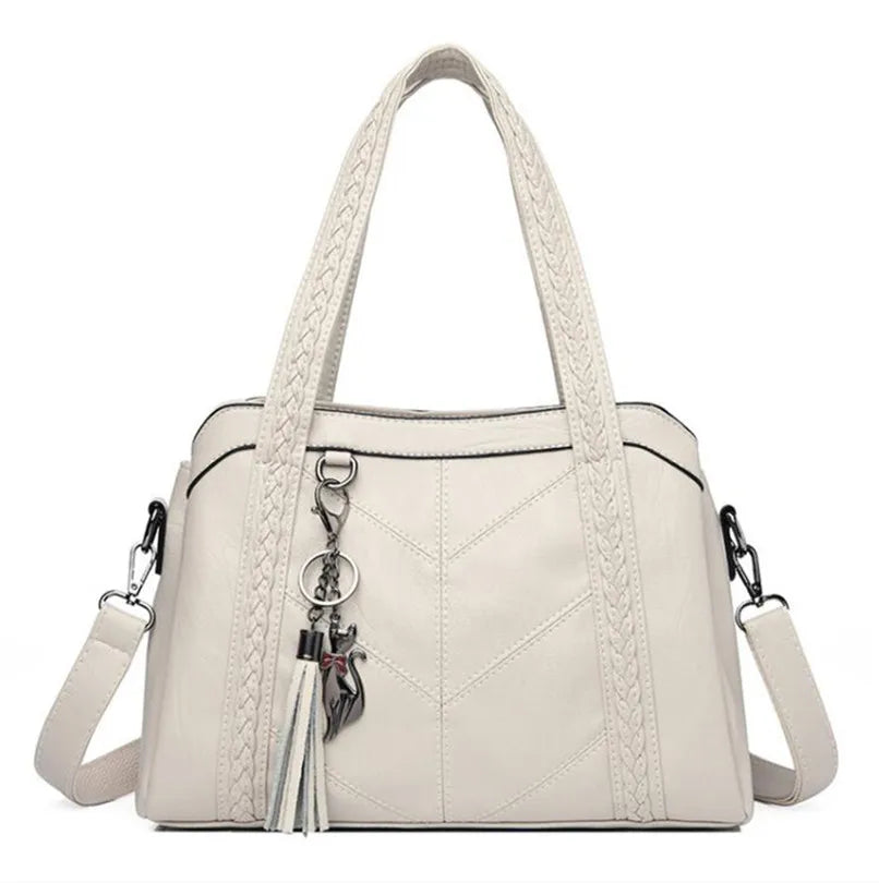 Women Leather Tassel Tote Crossbody Shoulder Bag
