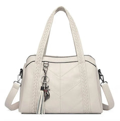 Women Leather Tassel Tote Crossbody Shoulder Bag