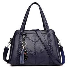 Women Leather Tassel Tote Crossbody Shoulder Bag