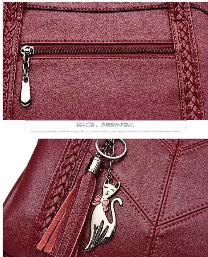 Women Leather Tassel Tote Crossbody Shoulder Bag