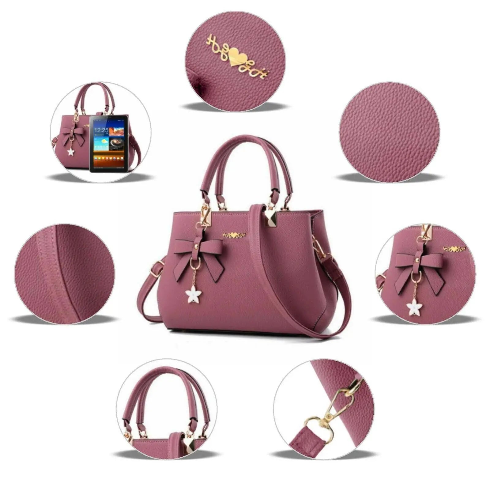 Women Leather Handbags Shoulder Bags Ladies Crossbody Bags Bow Pendant