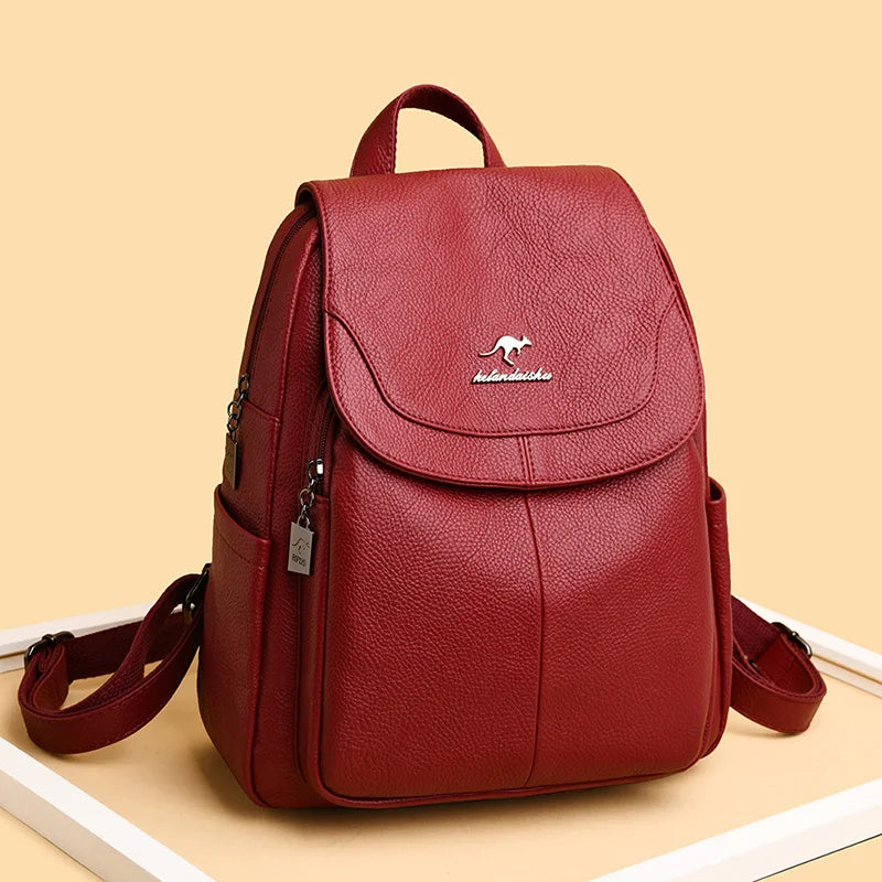 Women Leather Backpack High Capacity School Bag for Teenager Girls