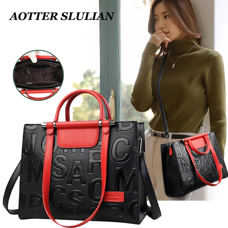 Women Leather Commute Handbag Large Capacity Travel Shoulder Bag Tote Bags