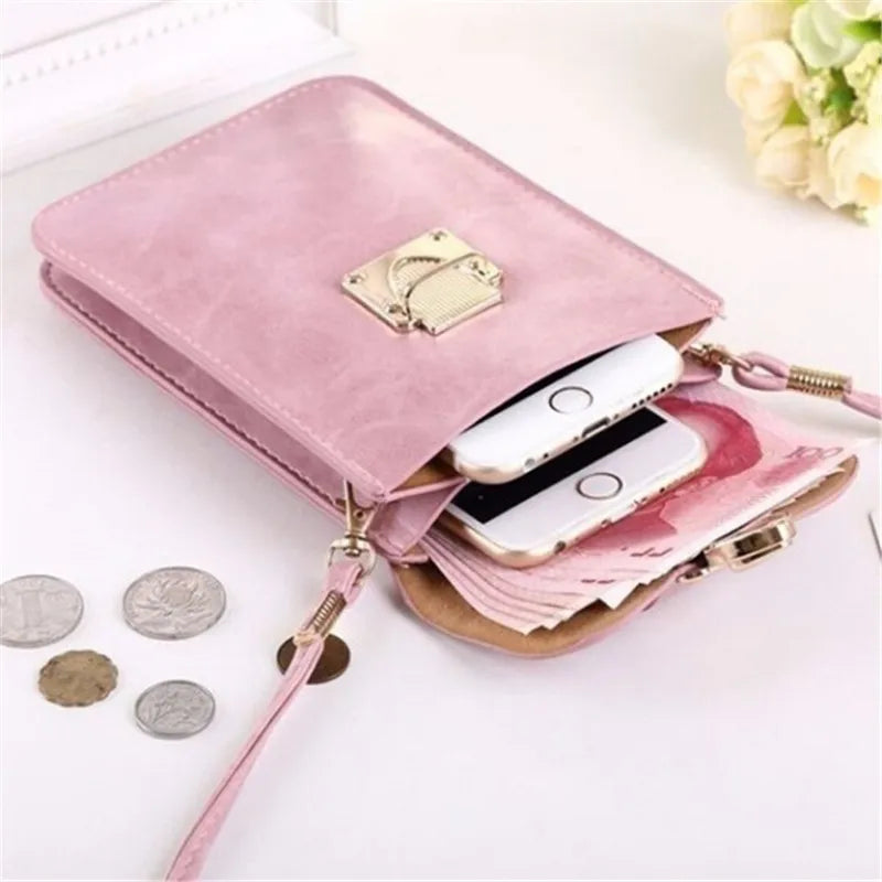 Women Leather Messenger Bag Mini Cellphone Crossbody Clutch Purse